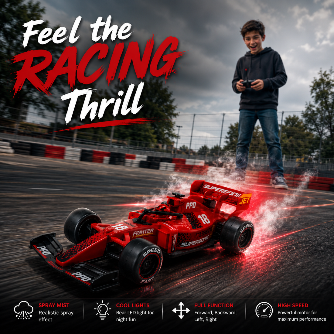 Formula Turbo X Racing Car – High-Speed RC Car with Spray & LED Lights
