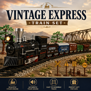 Vintage Express Train Set – Realistic Steam Engine with Track & Sound