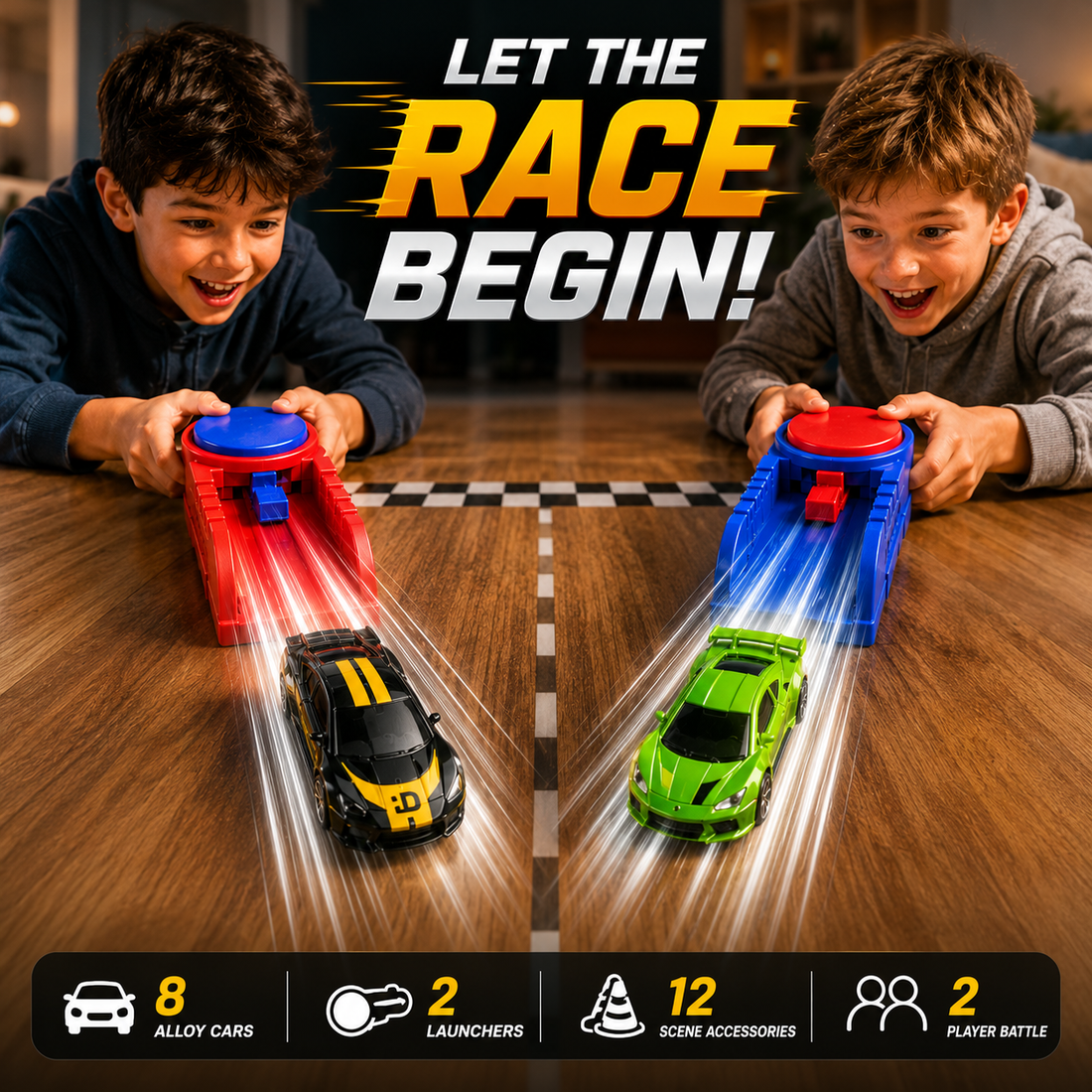 Turbo Launcher Car Set – 8 Alloy Cars with Dual Launchers
