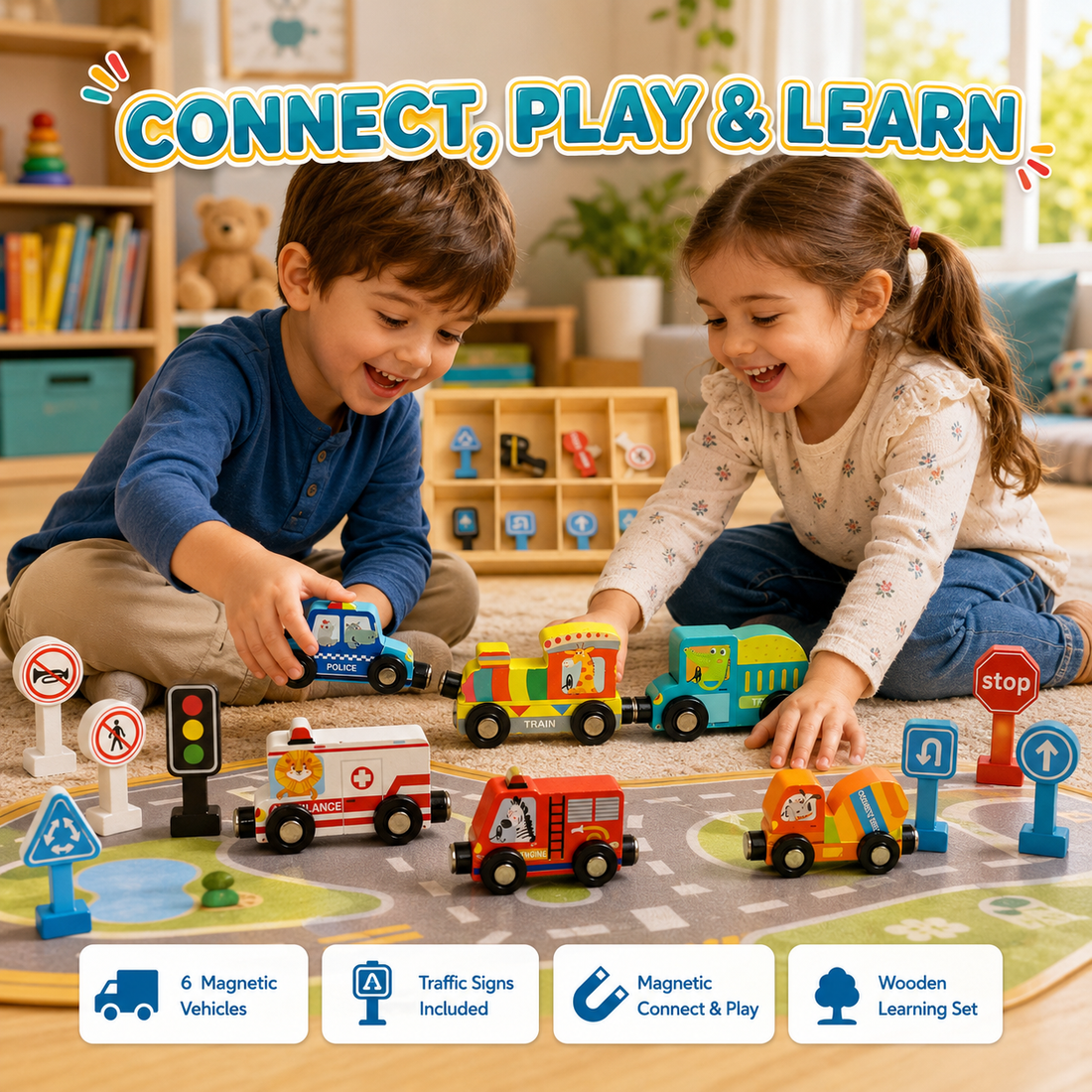 Magnetic Traffic Town – Wooden Traffic Learning Set