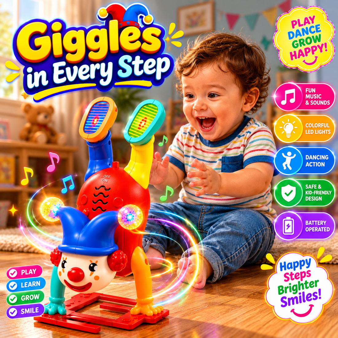 Upside Down Clown – Interactive Walking Toy with Lights & Music