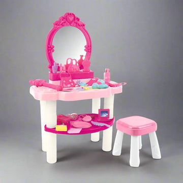 Kids Dressing Table Play Set – Vanity with Stool, Working Water Tap & Accessories